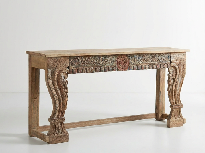 ALVA ANTIQUE CARVED WOOD CONSOLE TABLE