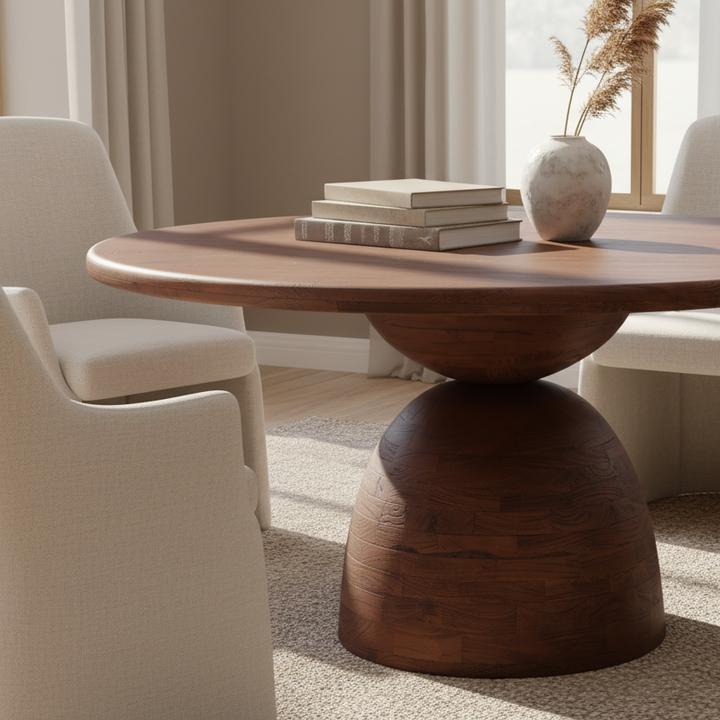 AMBER ROUND MANGO WOOD DINING TABLE