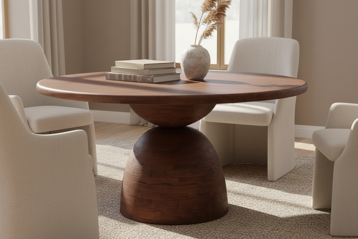 AMBER ROUND MANGO WOOD DINING TABLE