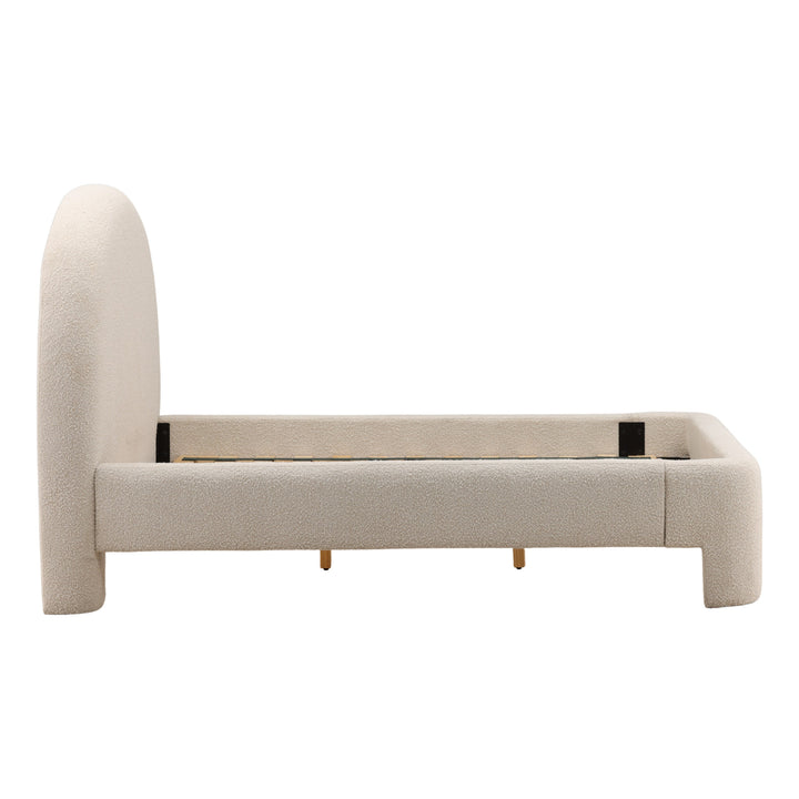 Beige upholstered bed frame