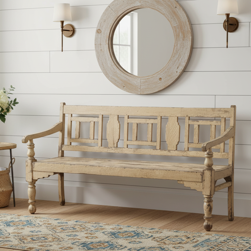 ANTIQUE COLONIAL TEAK BENCH