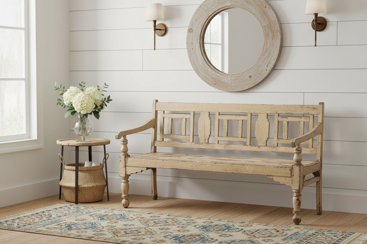 ANTIQUE COLONIAL TEAK BENCH