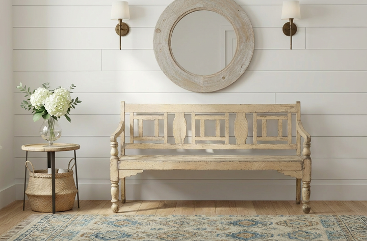 ANTIQUE COLONIAL TEAK BENCH