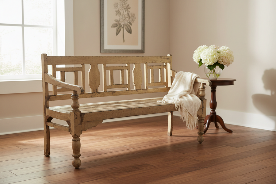 ANTIQUE COLONIAL TEAK BENCH