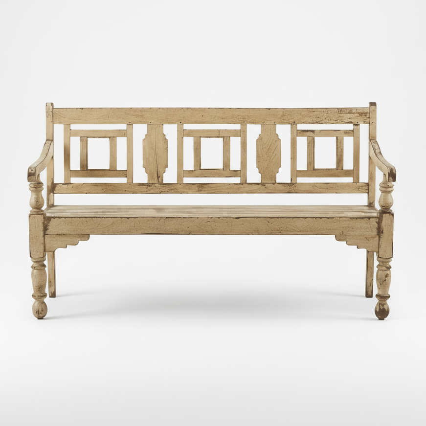 ANTIQUE COLONIAL TEAK BENCH