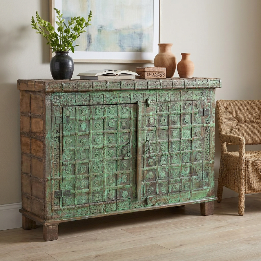 ANTIQUE PITARA TRUNK CONSOLE CABINET
