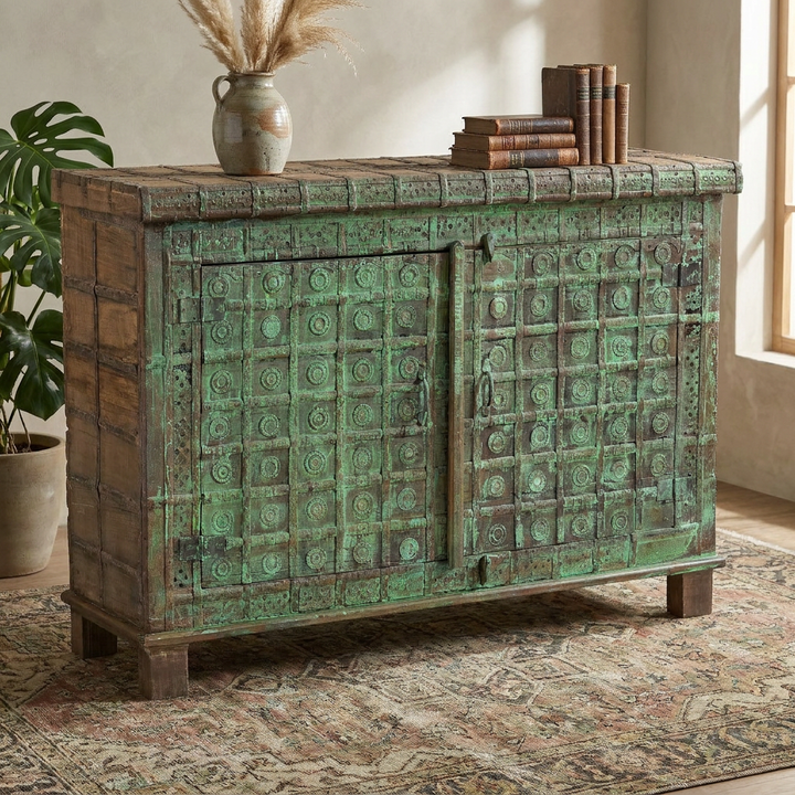 ANTIQUE PITARA TRUNK CONSOLE CABINET