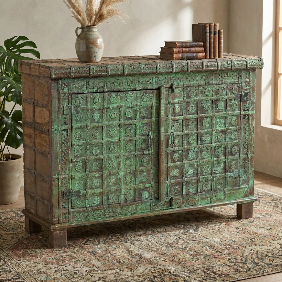 ANTIQUE PITARA TRUNK CONSOLE CABINET
