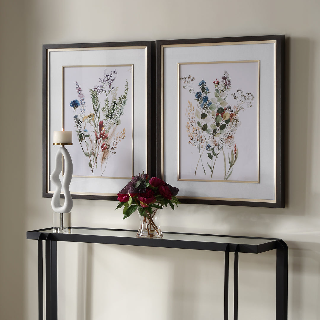 "DELICATE FLOWERS" GLASS FRAMED PRINTS | SET OF 2