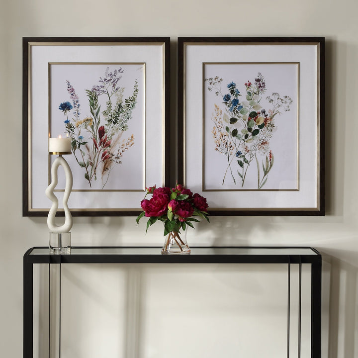 "DELICATE FLOWERS" GLASS FRAMED PRINTS | SET OF 2