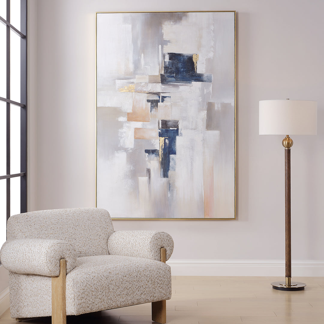 "WATERFRONT" GOLD EMBELLISHED ABSTRACT CANVAS ART