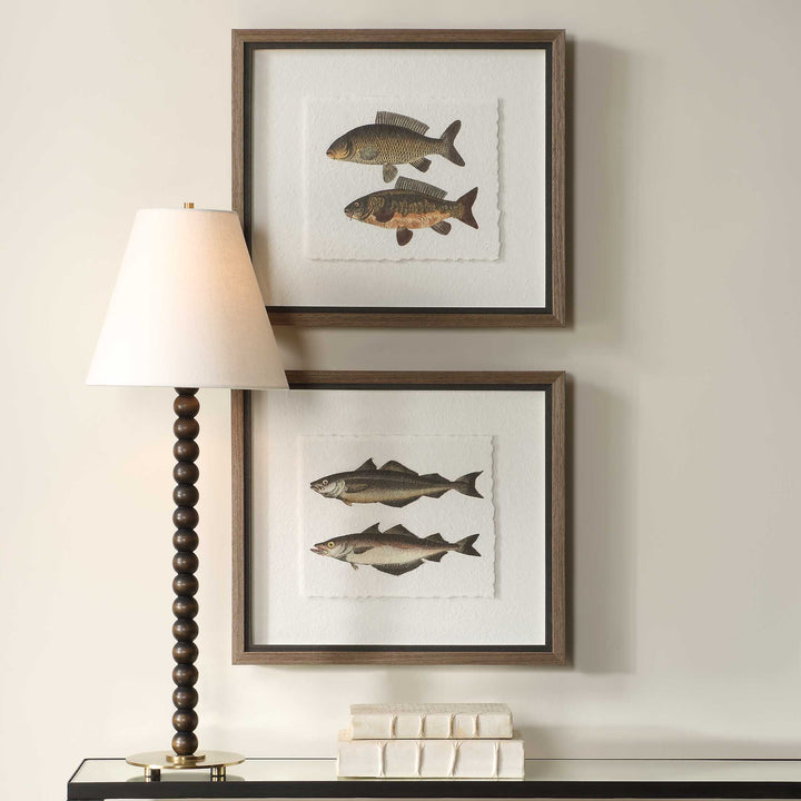 "THE CATCH" GLASS FRAMED FISH PRINTS SET