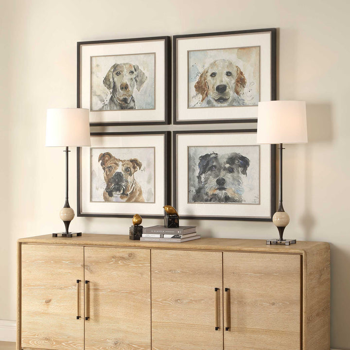 "DOG DAYS" GLASS FRAMED PRINTS | SET OF 4