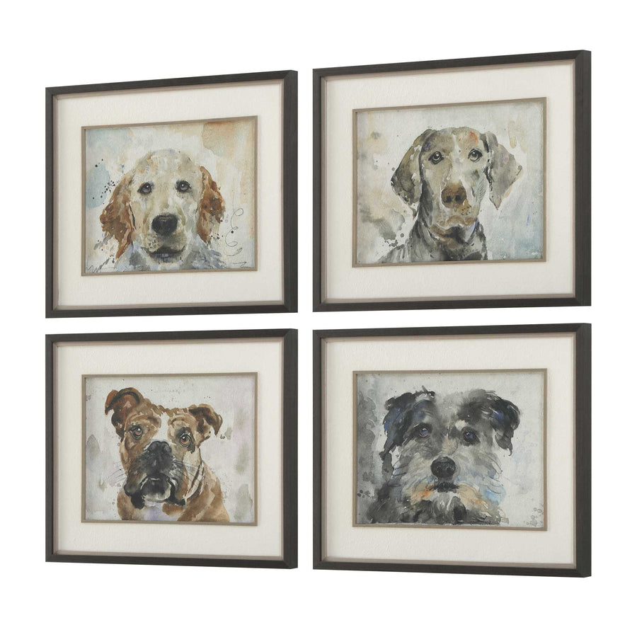 "DOG DAYS" GLASS FRAMED PRINTS | SET OF 4