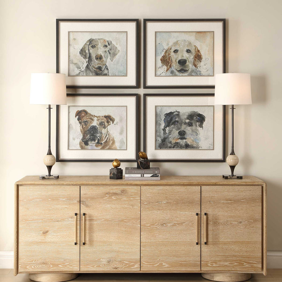 "DOG DAYS" GLASS FRAMED PRINTS | SET OF 4