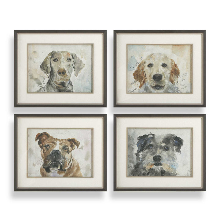 "DOG DAYS" GLASS FRAMED PRINTS | SET OF 4