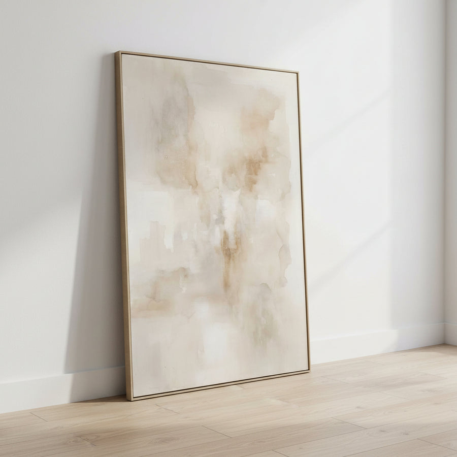 Abstract art piece with brown and beige tones on a white background