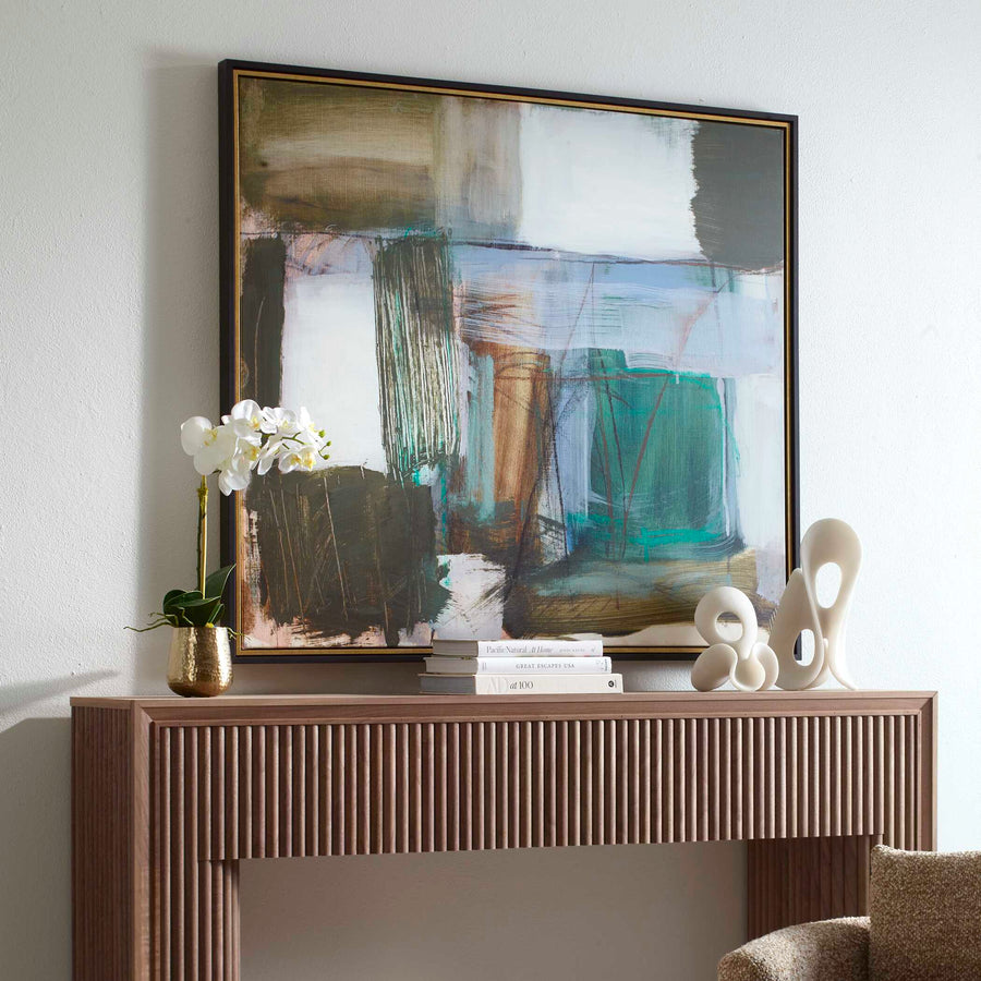 "GREEN FIELDS" FRAMED ABSTRACT CANVAS