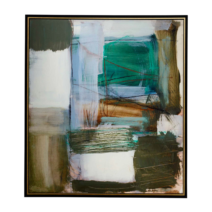 "GREEN FIELDS" FRAMED ABSTRACT CANVAS