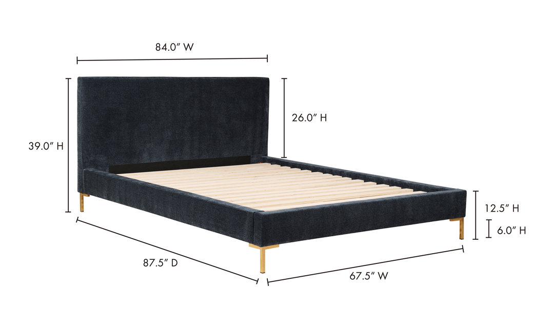 ASTRID MIDNIGHT BLUE VELVET PLATFORM BED