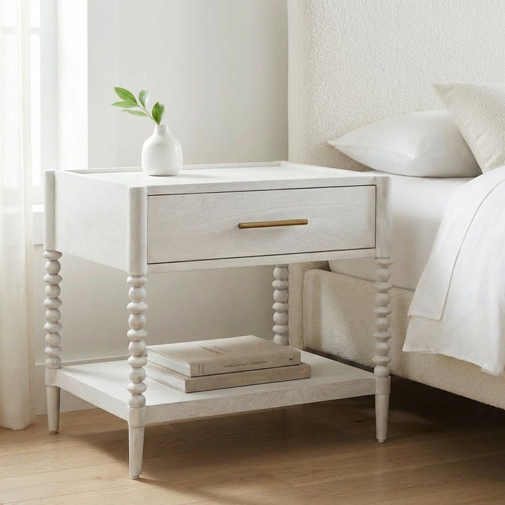 BALES WHITE BOBBIN LEG NIGHTSTAND