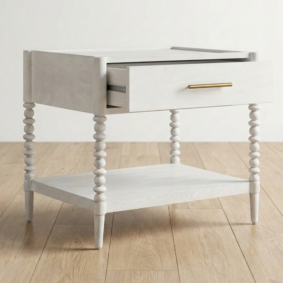 BALES WHITE BOBBIN LEG NIGHTSTAND