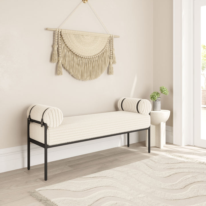 BARLOW BENCH: CREAM VELVETEEN CORDUROY