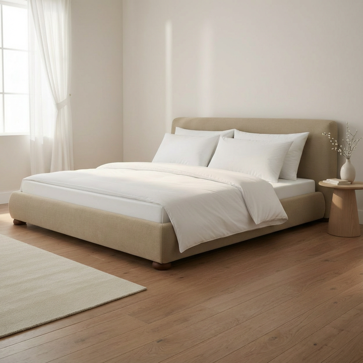 BEAU UPHOLSTERED STORAGE BED: WARM BEIGE