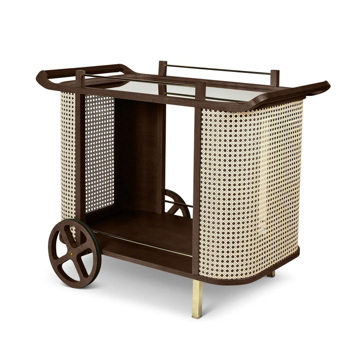 MODERN BRAZILIAN DINDA SOLID TAUARI WOOD BAR CART -  NETURAL BROWN - FRONT VIEW