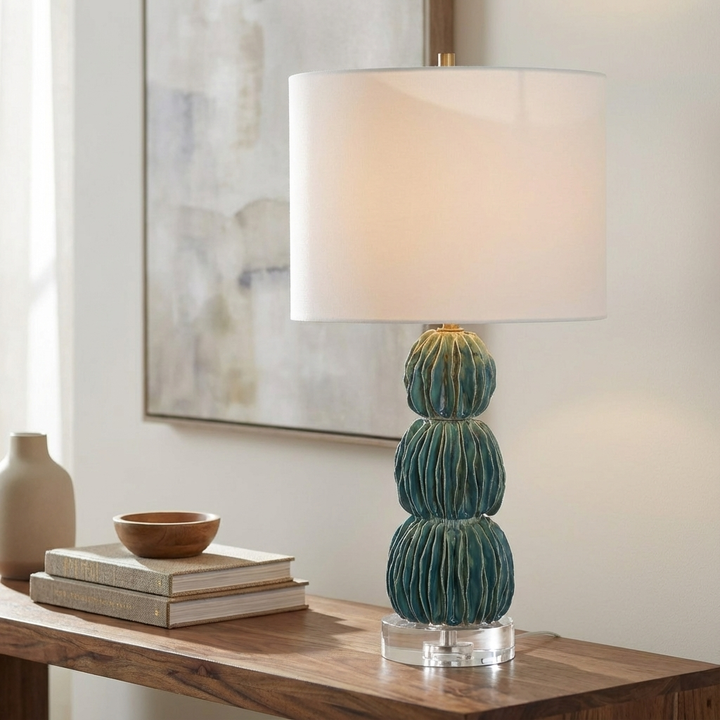 BONAIRE TEAL GLAZED CERAMIC TABLE LAMP