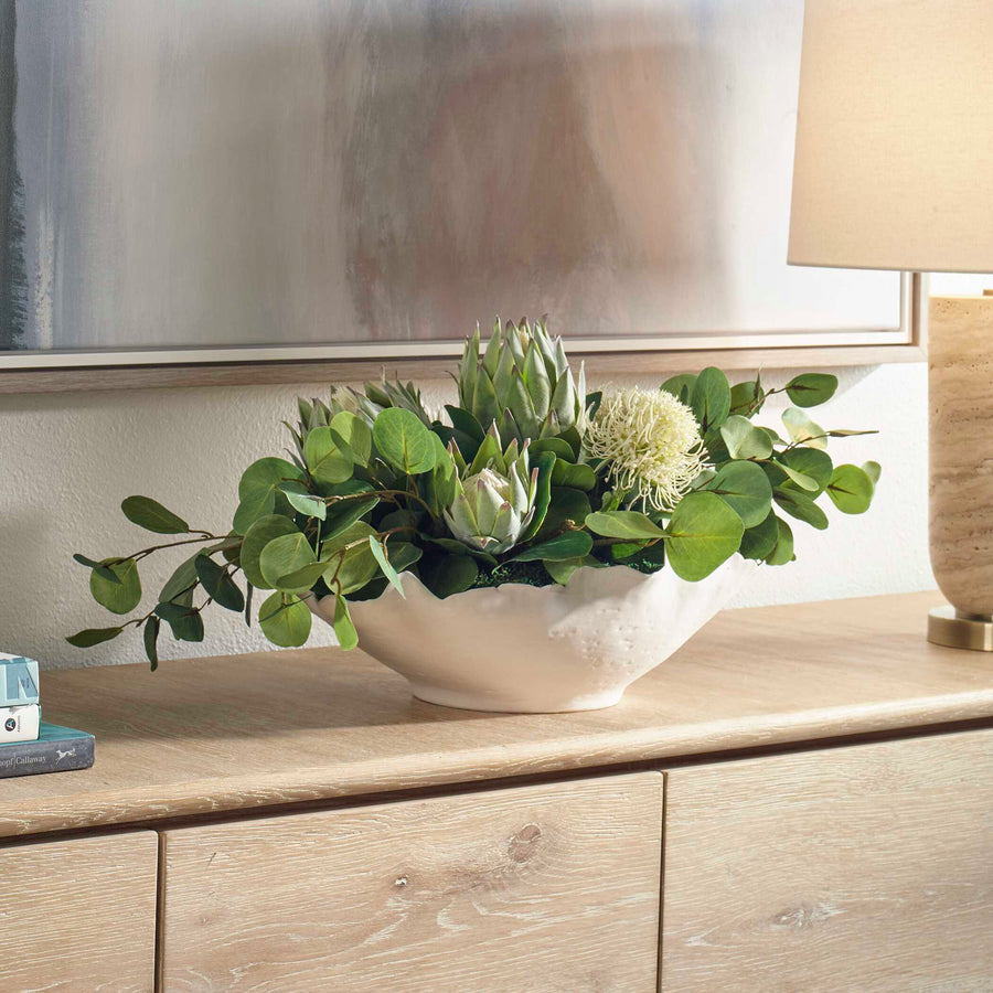 PROTEA BLOOMS WHITE CENTERPIECE BOWL
