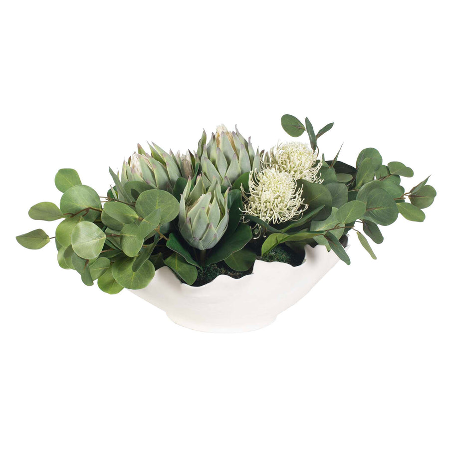 PROTEA BLOOMS WHITE CENTERPIECE BOWL
