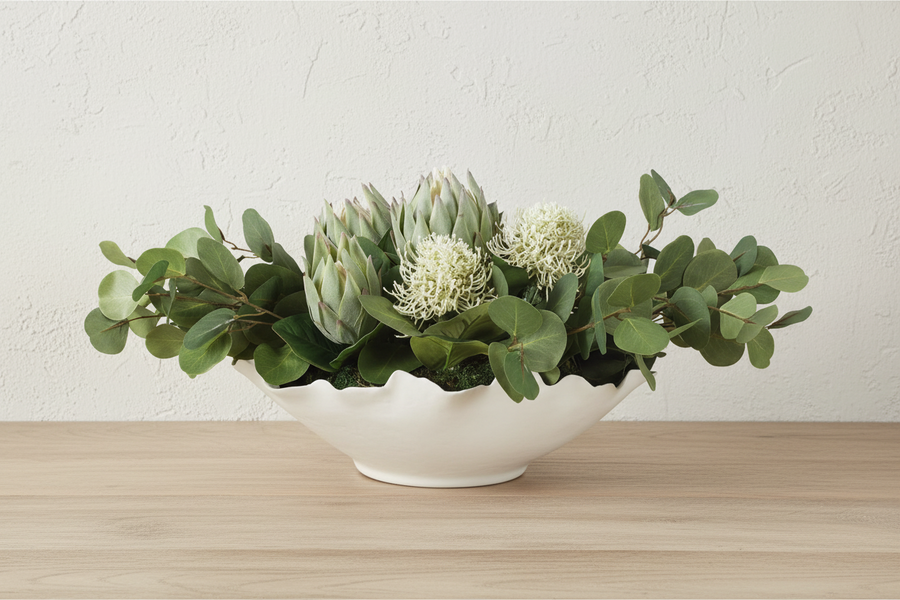 PROTEA BLOOMS WHITE CENTERPIECE BOWL