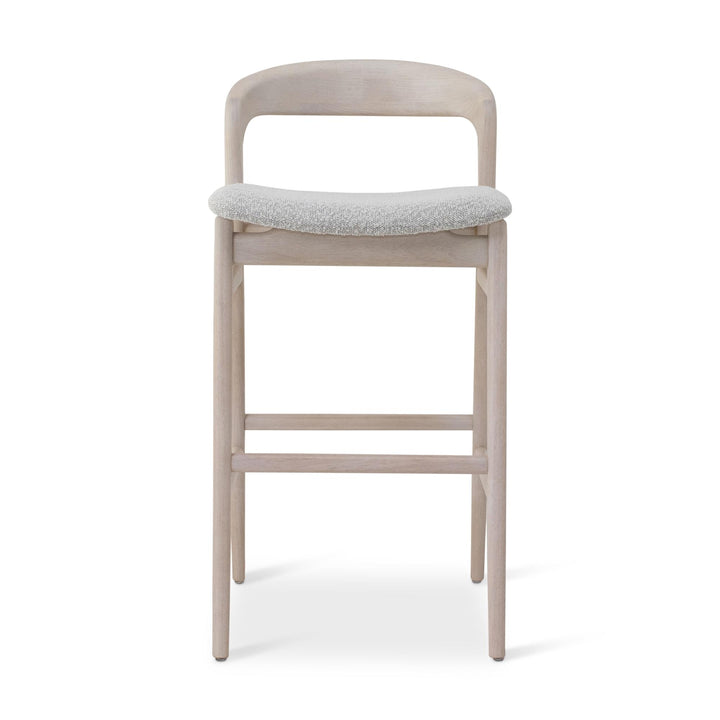 MODERN BRAZILIAN VELMA TAUARI FRAME COUNTER STOOL - CRAFTED GLAZE, NEVOA - FRONT VIEW