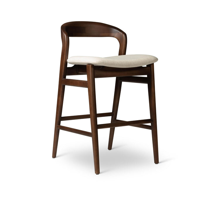 MODERN BRAZILIAN VELMA TAUARI FRAME COUNTER STOOL - MEDLEY IVORY, NOGAL - FRONT VIEW