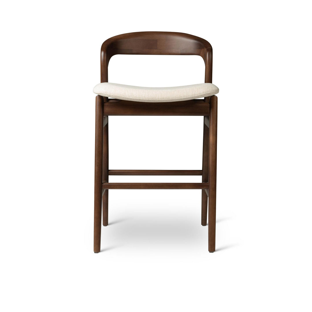 MODERN BRAZILIAN VELMA TAUARI FRAME COUNTER STOOL - MEDLEY IVORY, NOGAL - FRONT VIEW