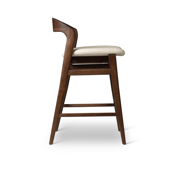 MODERN BRAZILIAN VELMA TAUARI FRAME COUNTER STOOL - MEDLEY IVORY, NOGAL - SIDE VIEW