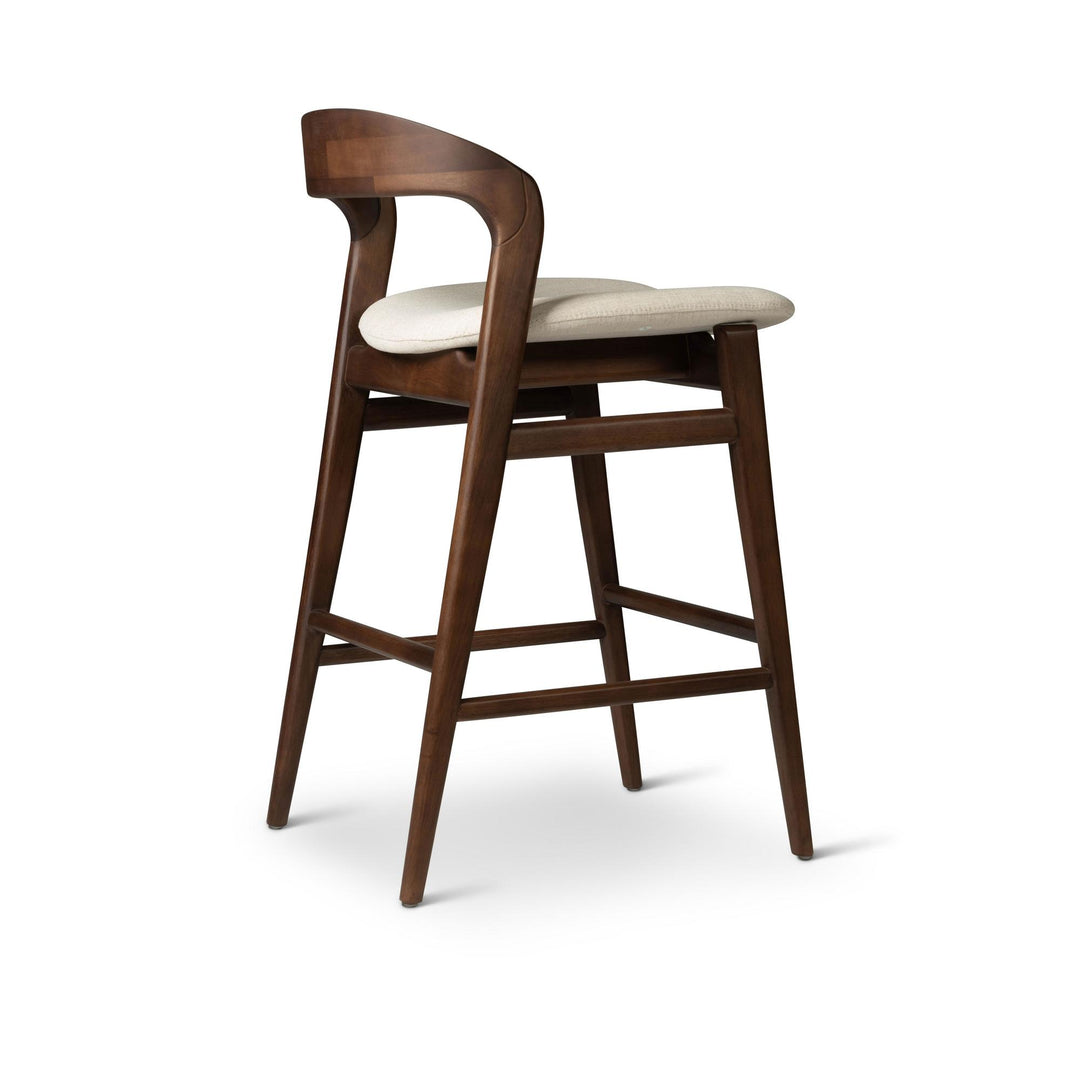 MODERN BRAZILIAN VELMA TAUARI FRAME COUNTER STOOL - MEDLEY IVORY, NOGAL - SIDE VIEW