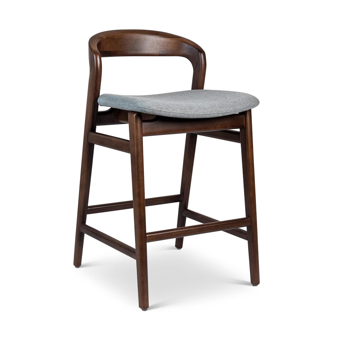 MODERN BRAZILIAN VELMA TAUARI FRAME COUNTER STOOL - ESSENCE GREY, NOGAL - FRONT VIEW