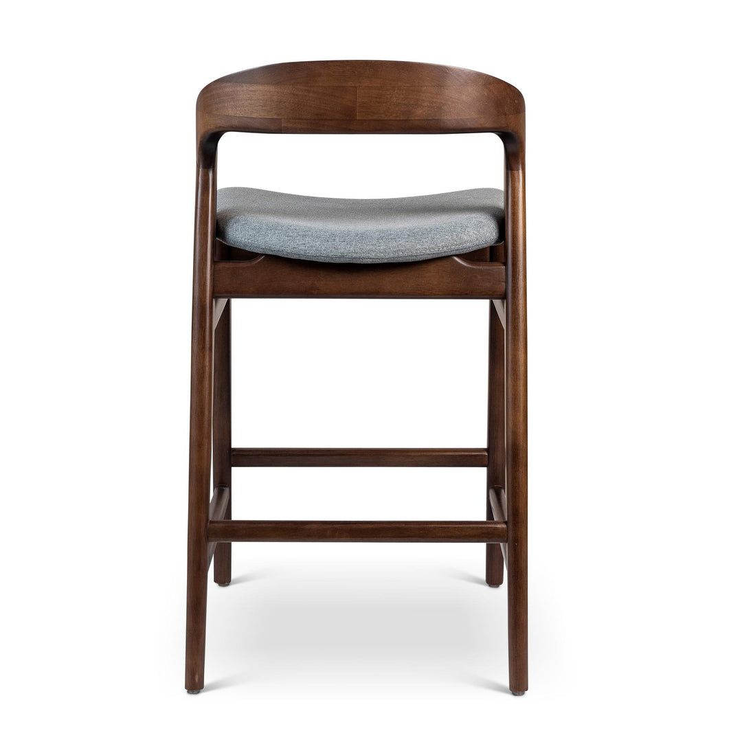 MODERN BRAZILIAN VELMA TAUARI FRAME COUNTER STOOL - ESSENCE GREY, NOGAL - BACK VIEW