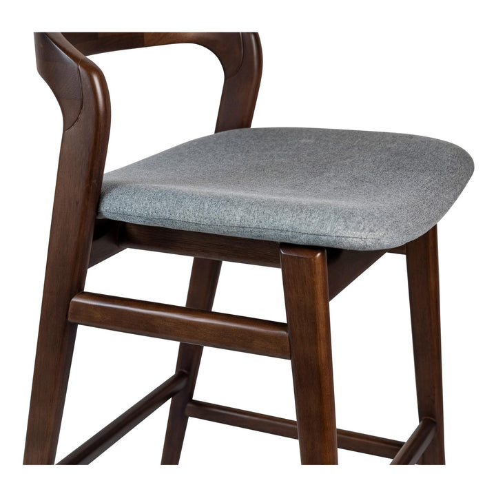 MODERN BRAZILIAN VELMA TAUARI FRAME COUNTER STOOL - ESSENCE GREY, NOGAL - CLOSE VIEW