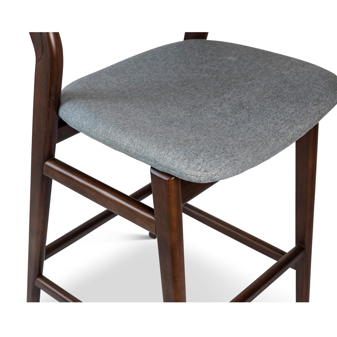 MODERN BRAZILIAN VELMA TAUARI FRAME COUNTER STOOL - ESSENCE GREY, NOGAL - CLOSE VIEW