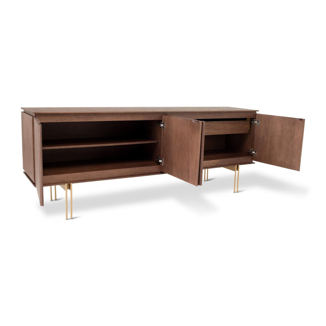 MODERN BRAZILIAN VENEER WOOD MARROCOS BUFFET - NEVOA OURO - FRONT VIEW