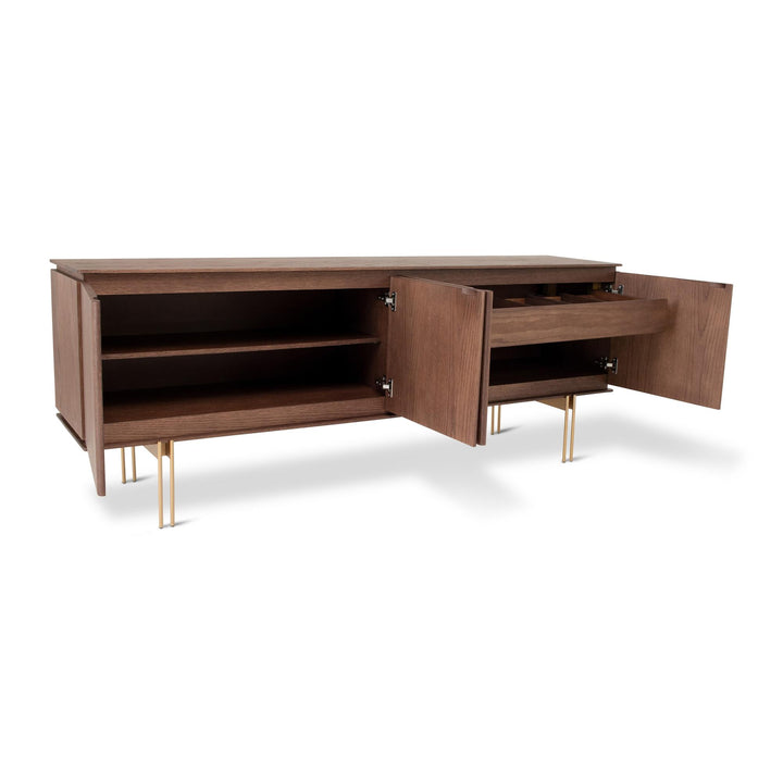 MODERN BRAZILIAN VENEER WOOD MARROCOS BUFFET - NEVOA OURO - FRONT VIEW