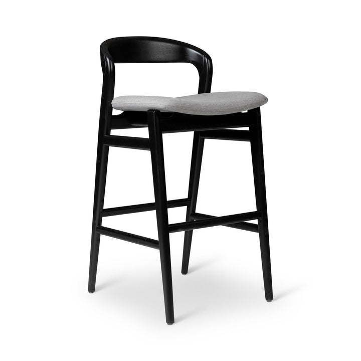 MODERN BRAZILIAN VELMA TAUARI WOOD BAR STOOL - ESSENCE GREY, EBANO - FRONT VIEW