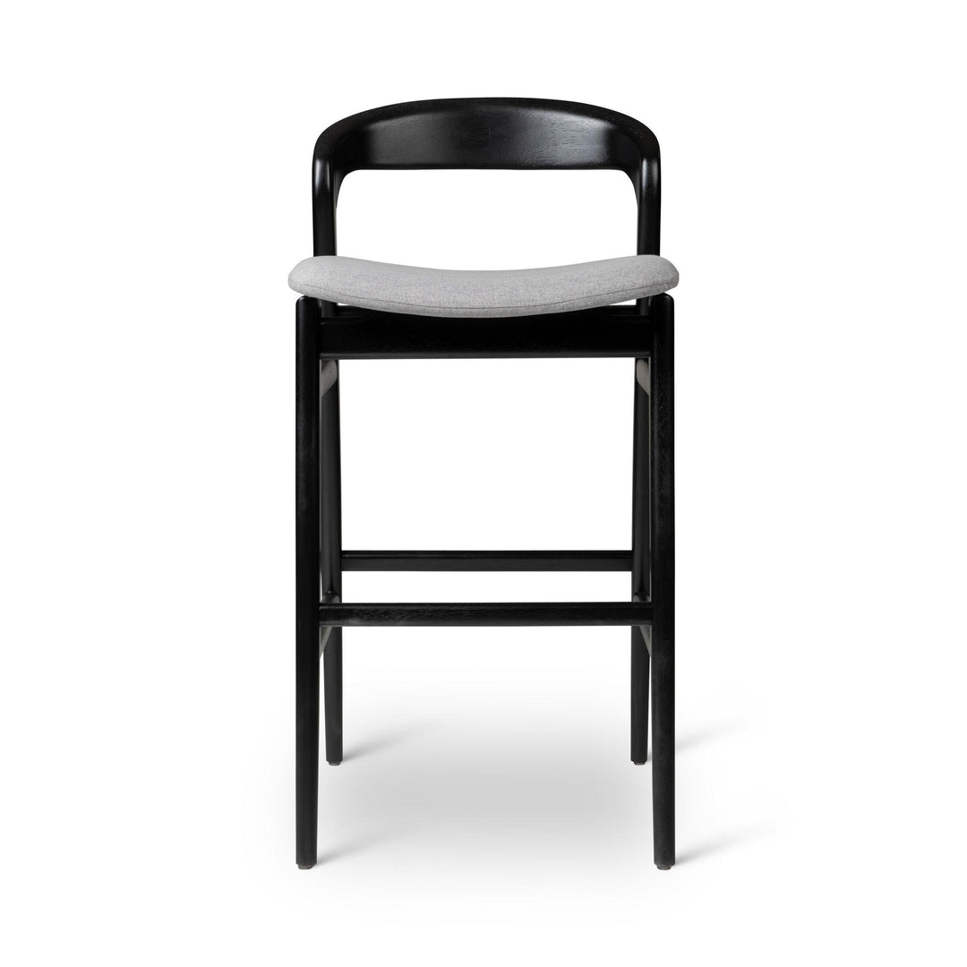 MODERN BRAZILIAN VELMA TAUARI WOOD BAR STOOL - ESSENCE GREY, EBANO - FRONT VIEW