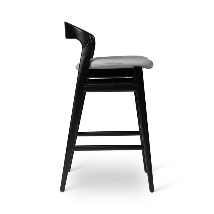 MODERN BRAZILIAN VELMA TAUARI WOOD BAR STOOL - ESSENCE GREY, EBANO - SIDE VIEW