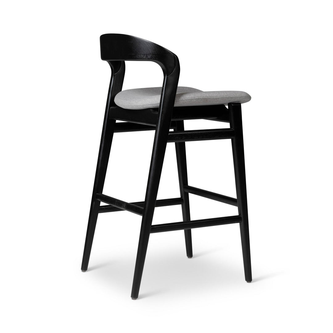 MODERN BRAZILIAN VELMA TAUARI WOOD BAR STOOL - ESSENCE GREY, EBANO - BACK VIEW