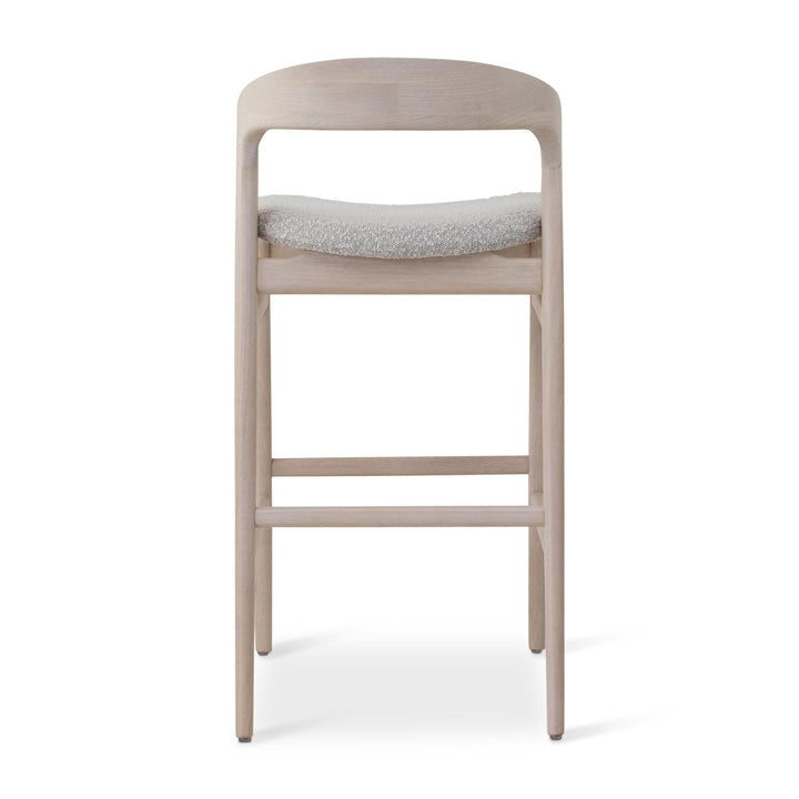 MODERN BRAZILIAN VELMA TAUARI WOOD BAR STOOL - CRAFTED GLAZE, NEVOA - BACK VIEW