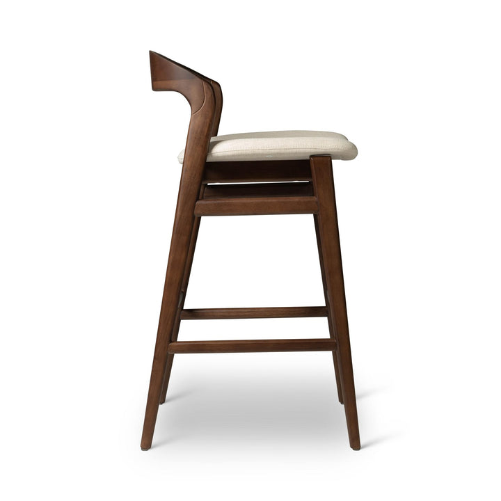 MODERN BRAZILIAN VELMA TAUARI WOOD BAR STOOL - MEDLEY IVORY, NOGAL - SIDE VIEW